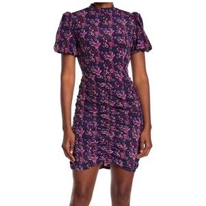 Melrose and Market Purple Floral Puff Sleeve Ruched Mini Dress